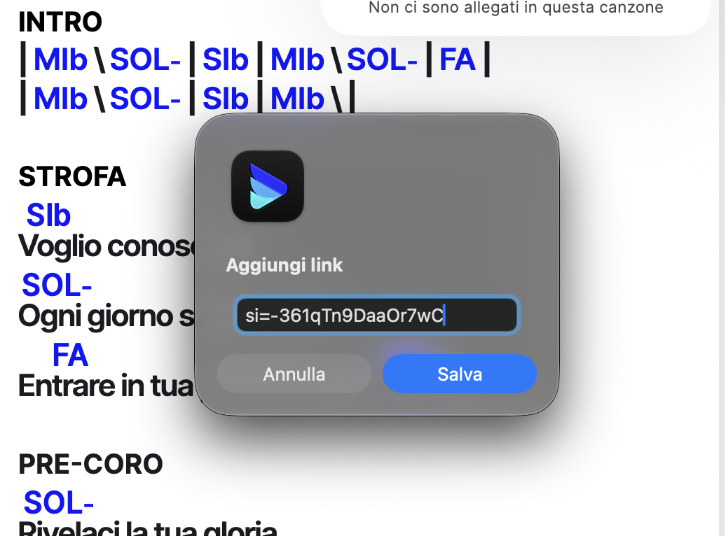Dialog for adding a link as an attachment
