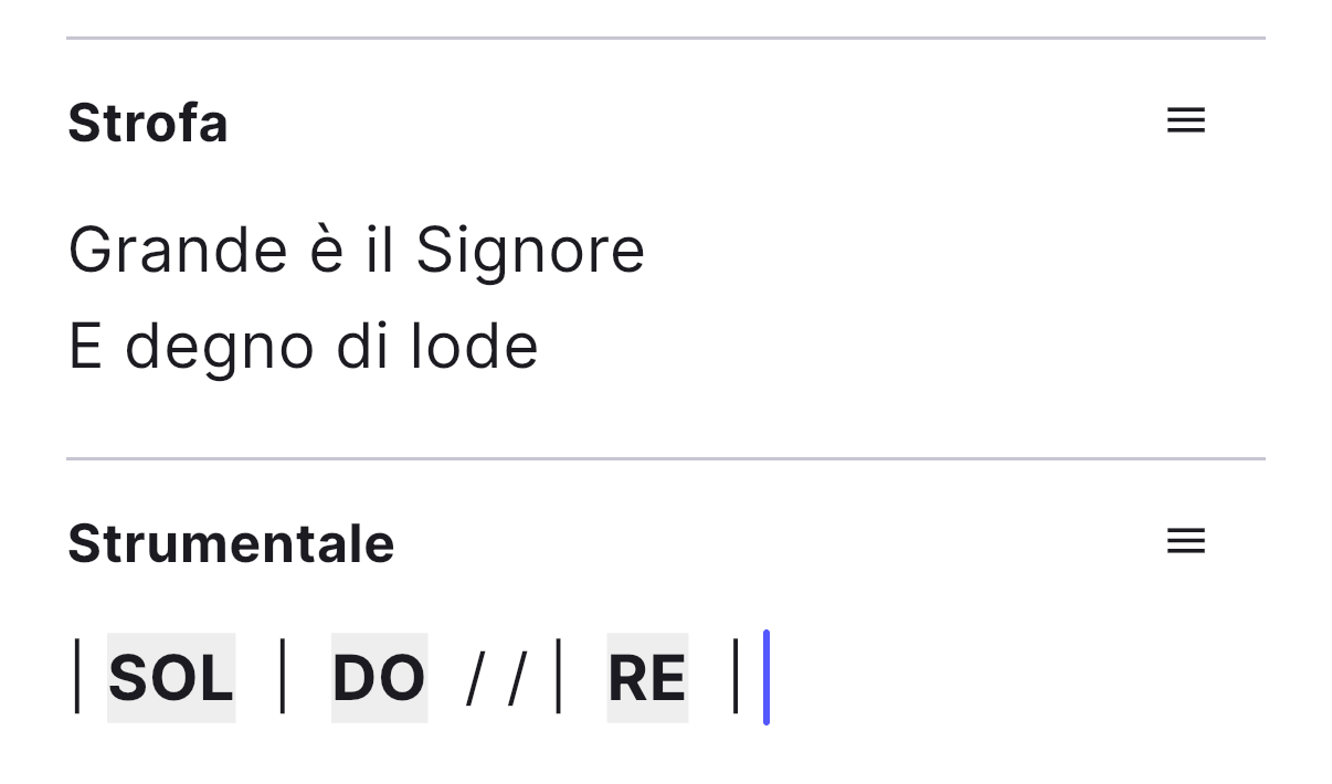 Una battuta inline in modalità Testo