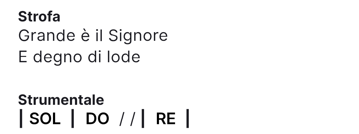 La stessa battuta inline in modalità Accordi