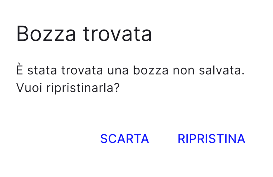 La finestra Bozza trovata con Scarta e Ripristina