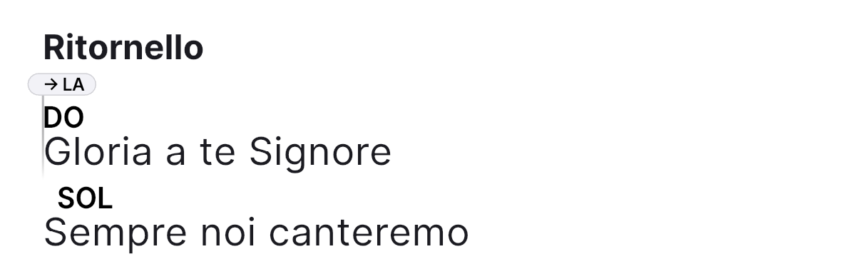 L'etichetta del cambio di tonalità sopra il ritornello