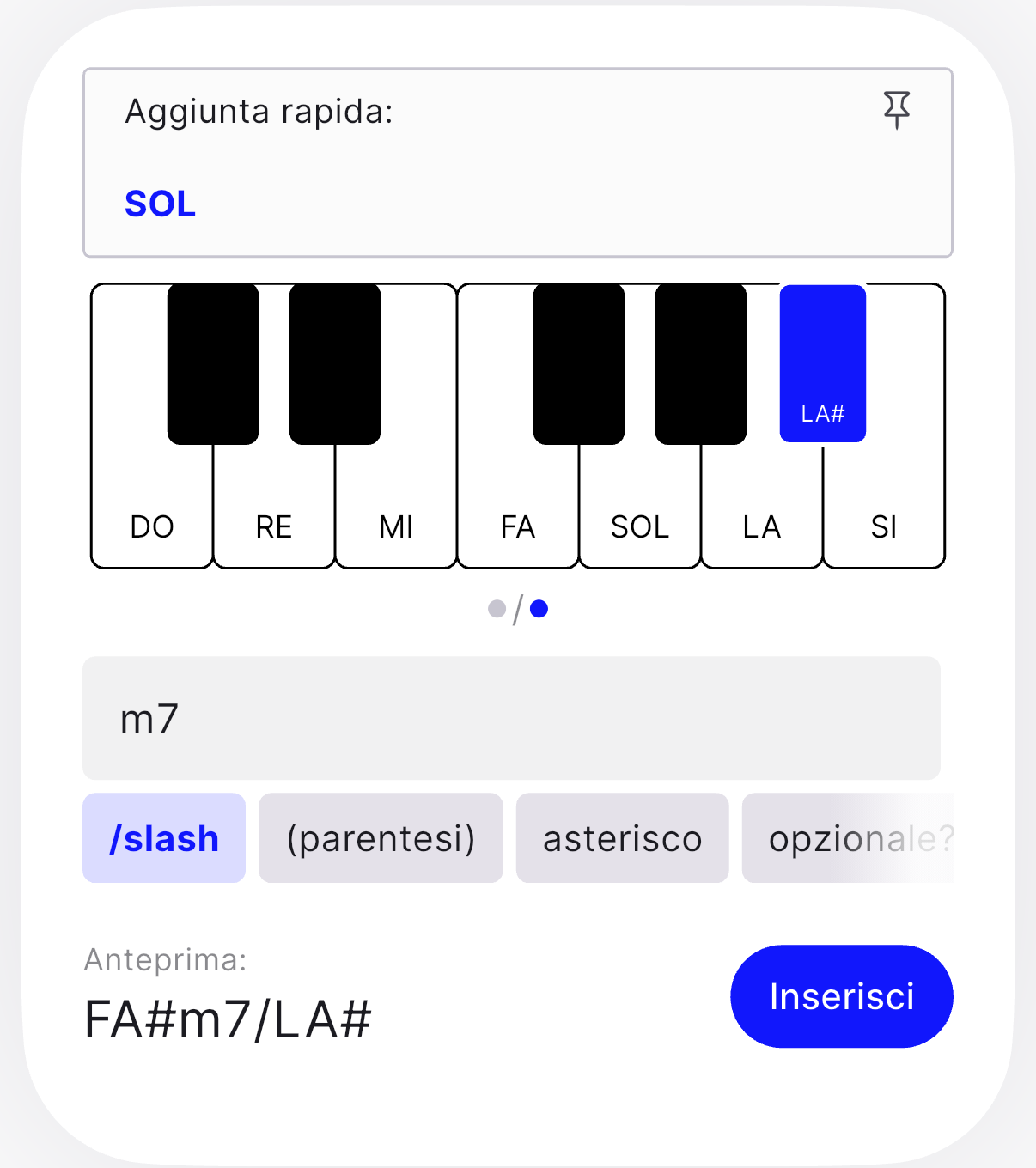 Lo slash con la seconda tastiera, quella del basso: FA#m7/LA#