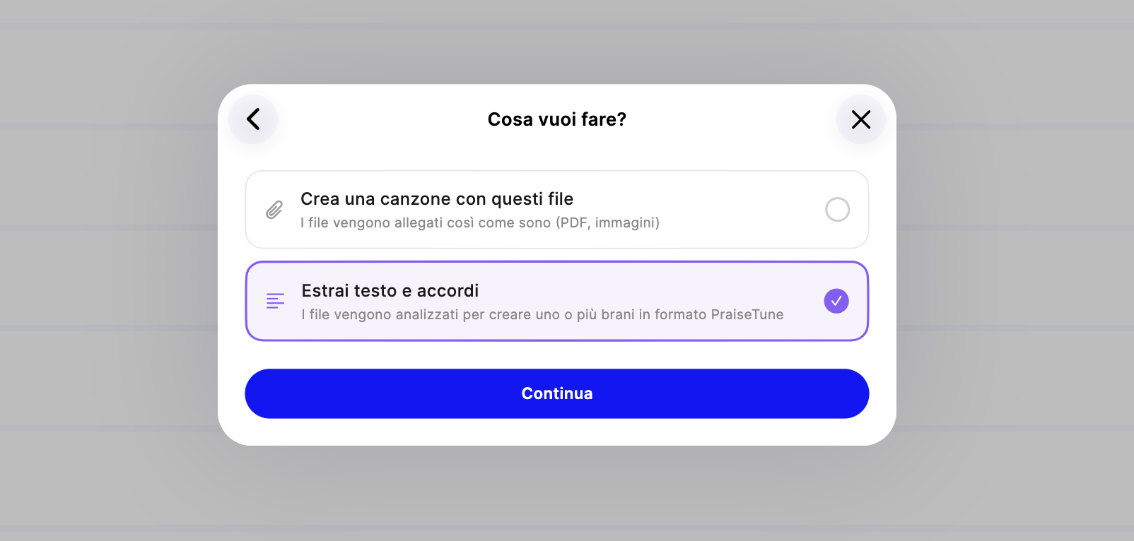 Selezione dell'opzione Estrai testo e accordi