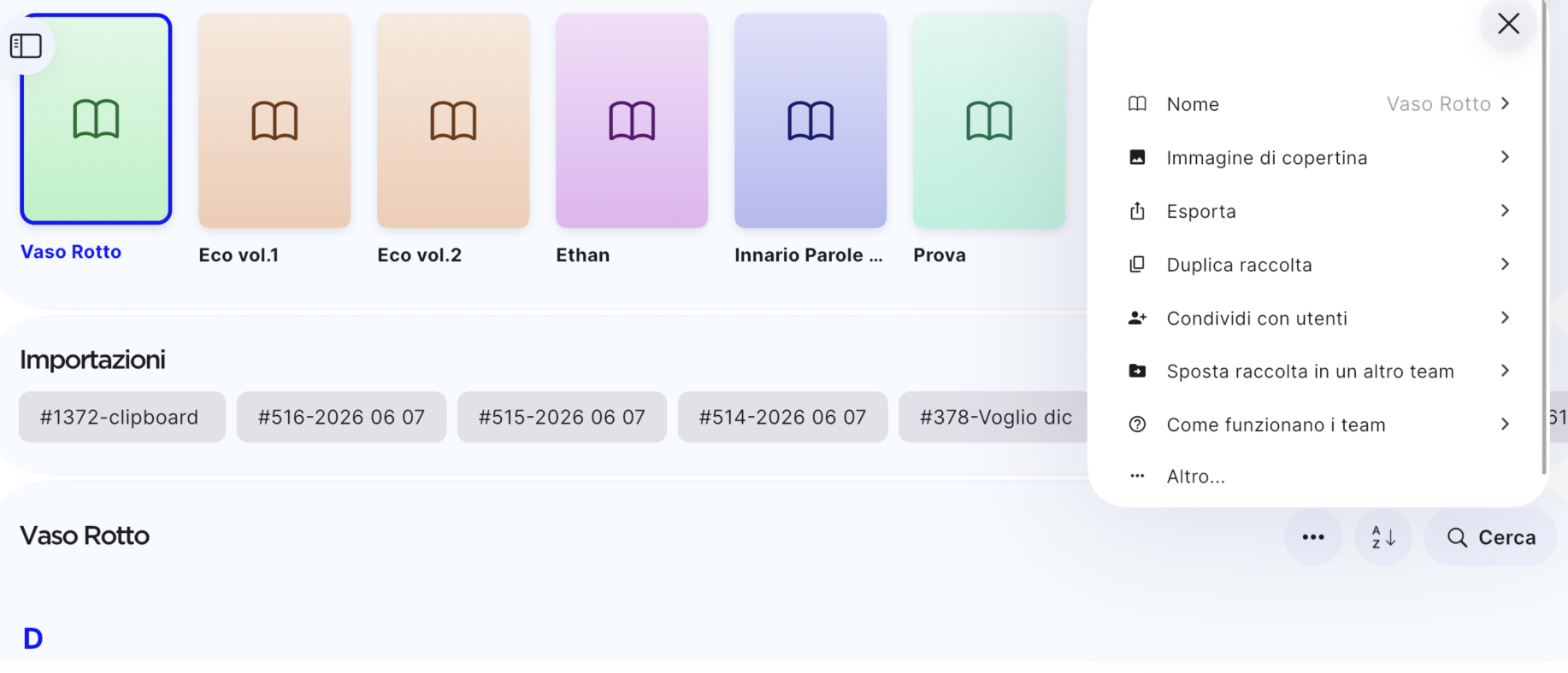 Options menu on a collection with the Duplicate collection entry