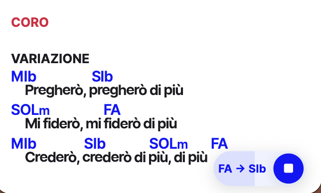 Pillola del pad che annuncia un cambio di tonalità